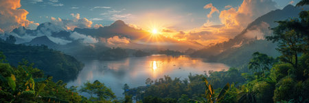 Sunset Over Lake Paintingの素材