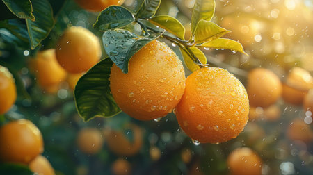 Cluster of Oranges Hanging From Treeの素材