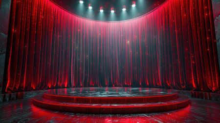 Stage With Red Curtain and Spotlightsの素材