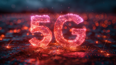 5G. Number Five Illuminated With Lightsの素材