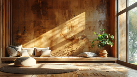 Spacious Room With Wooden Floor and Large Windowの素材