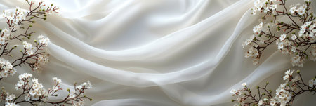 White Curtain With White Flowersの素材