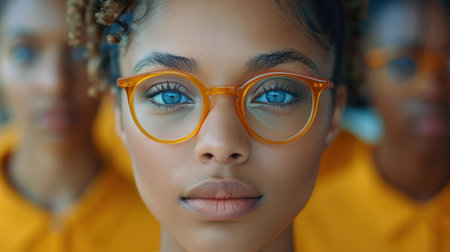 Woman With Blue Eyes in Yellow Glassesの素材