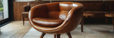 Brown Leather Chair on Wooden Floorの素材
