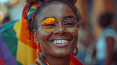 Woman in Glasses With Rainbow Scarfの素材