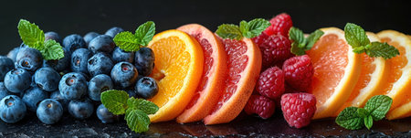 Sliced Oranges, Blueberries, and Raspberriesの素材