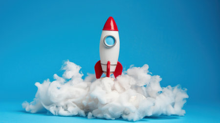 Red and White Rocket Soaring Through Cloudsの素材