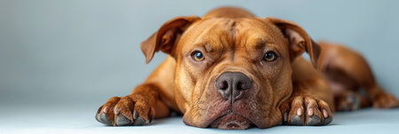 Large Brown Dog Laying on Blue Floorの素材