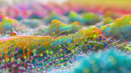 Detailed close-up of a vibrant multicolored pattern.の素材