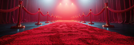 A red carpeted stage adorned with a matching curtain and carpet.の素材