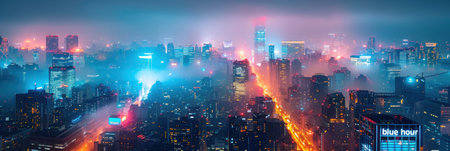 A cityscape dominated by numerous tall buildings.の素材
