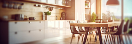 A dining table and chairs arranged neatly in a room.の素材
