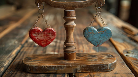 A scale with two hearts attached to it, indicating love and balance.の素材