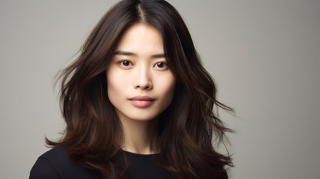 Woman with dark hair wearing a black top.の素材