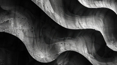 Black and white rocky structure in stark contrast.の素材