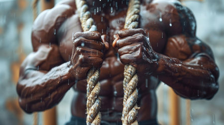 A man with a rope tightly bound around his neck.の素材