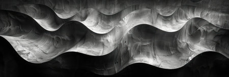Black and white portrayal of a wavy wall in architectural detail.の素材