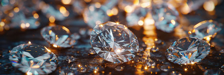 Diamonds arranged on wooden table.の素材