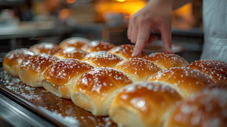 Detailed view of a tray filled with various types of bread.の素材
