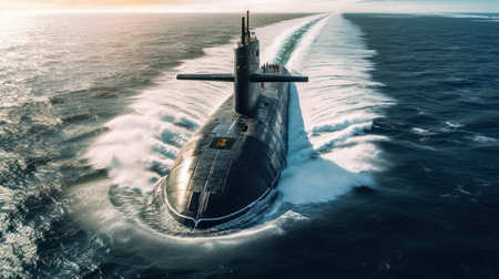 A submarine navigating through the vast expanse of the ocean.の素材