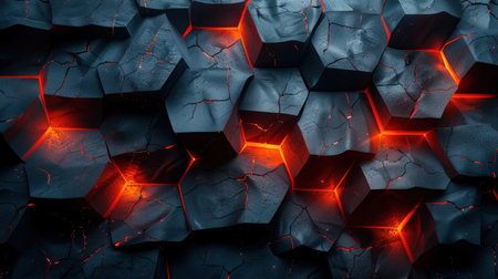 Collection of red-lit hexagons in a geometric pattern.の素材