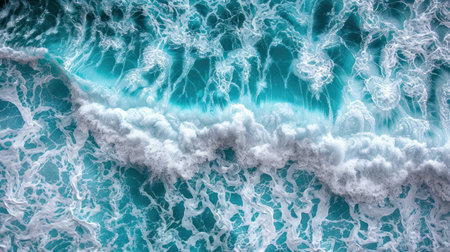 A birds eye view of a vast body of water surrounded by land.の素材