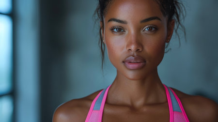 Close-up view of a person wearing a pink top.の素材