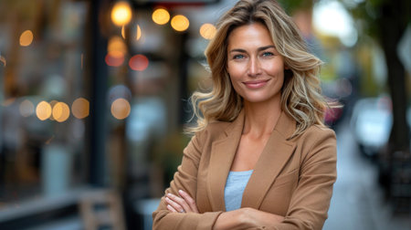 A woman posing for a picture with her arms crossed.の素材