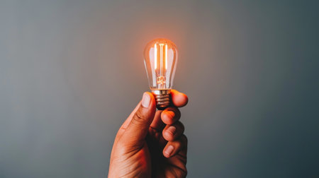 Close up of a person holding a light bulb in their hand.の素材