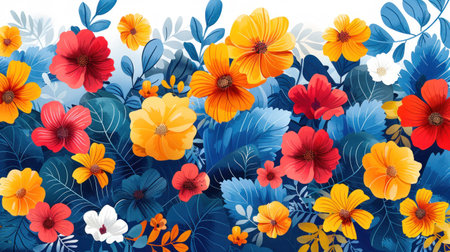 Vibrant painting featuring colorful flowers against a white backdrop.の素材