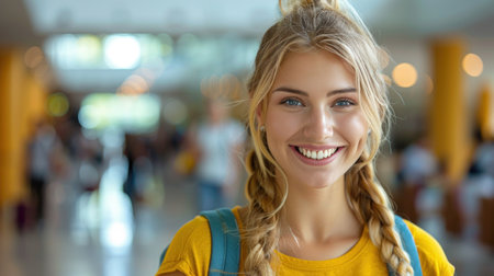 A woman with braids smiles at the camera.の素材