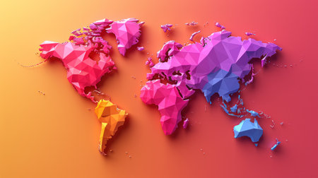 World map created from vibrant colored paper pieces.の素材