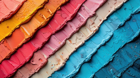 Close up view of a wall displaying vibrant rainbow colors.の素材