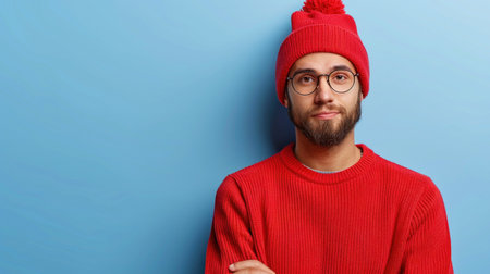 A man in red hat and glasses.の素材
