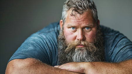 A man with a beard wearing a blue shirt.の素材