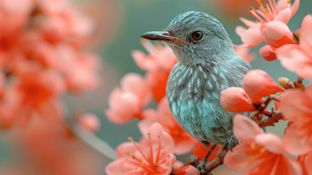 A small bird is perched on a tree branch in a natural setting.の素材