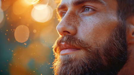 Detailed view of a man with a prominent beard.の素材