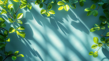 A plant with green leaves casting a shadow on a wall.の素材