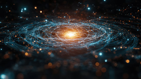 A mesmerizing display of swirling galaxies and bright stars illuminated in the vastness of deep space.の素材