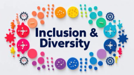 An image depicting the concept of inclusion and diversity through colorful shapes.の素材