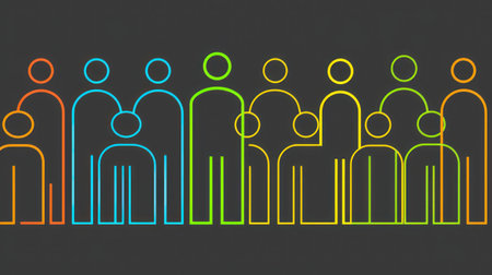 A line art illustration of people in various colors.の素材