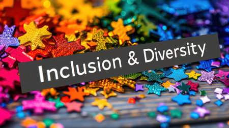 A close-up shot of colorful star-shaped confetti representing inclusion and diversity.の素材