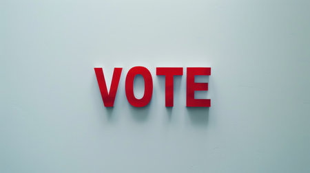 A close-up shot of a red Vote sign on a white wall.の素材