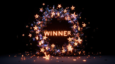 A glowing star wreath with the word Winner in the center.の素材