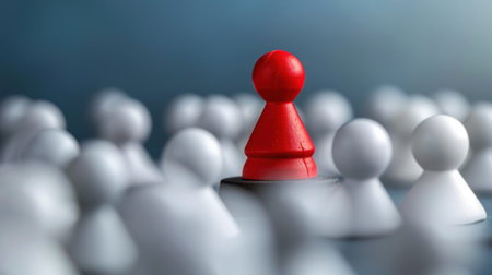 A single red game piece stands out among a group of white pieces.の素材