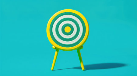 A yellow and green target stands on a blue background.の素材