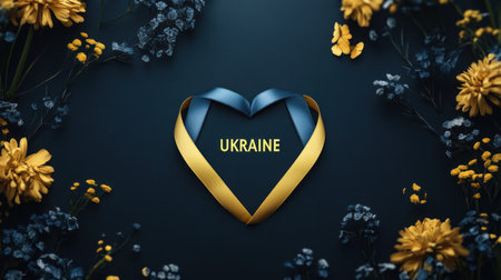 Banner with the flag of Ukraine. Independence day of Ukraine. Stand and support for Ukraineの素材