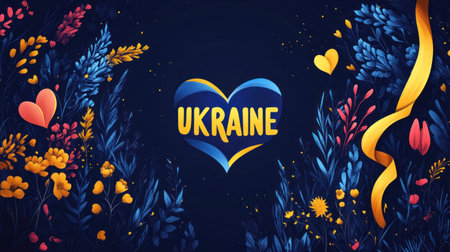 Banner with the flag of Ukraine. Independence day of Ukraine. Stand and support for Ukraineの素材