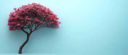 A beautifully shaped pink tree contrasts with a calming blue backdrop, highlighting the charm of nature.の素材