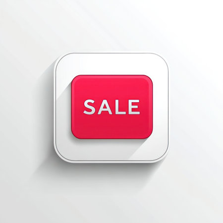 A bright red button with the word sale encourages users to explore discounts and offers available now.の素材